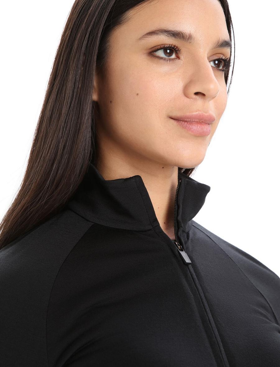 Women's Icebreaker ZoneKnit™ Merino Long Sleeve Zip Hoodie Black | CA 1279AHKP